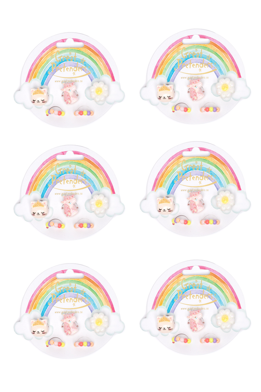 Flower, Kitty, Unicorn Elastic Ring Sets, Bundle of 6-Retail-Great Pretenders USA
