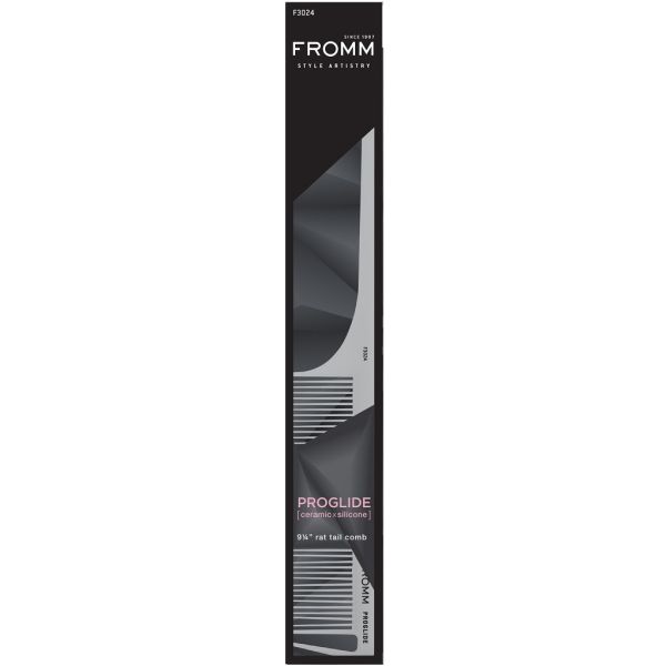 Fromm Limitless Carbon Proglide Rat Tail Comb Black - 9.25" # F3024 - Palms Fashion Inc.