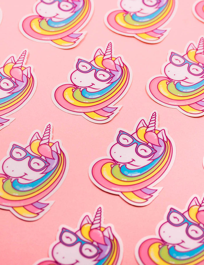 Geeky unicorn clear vinyl sticker