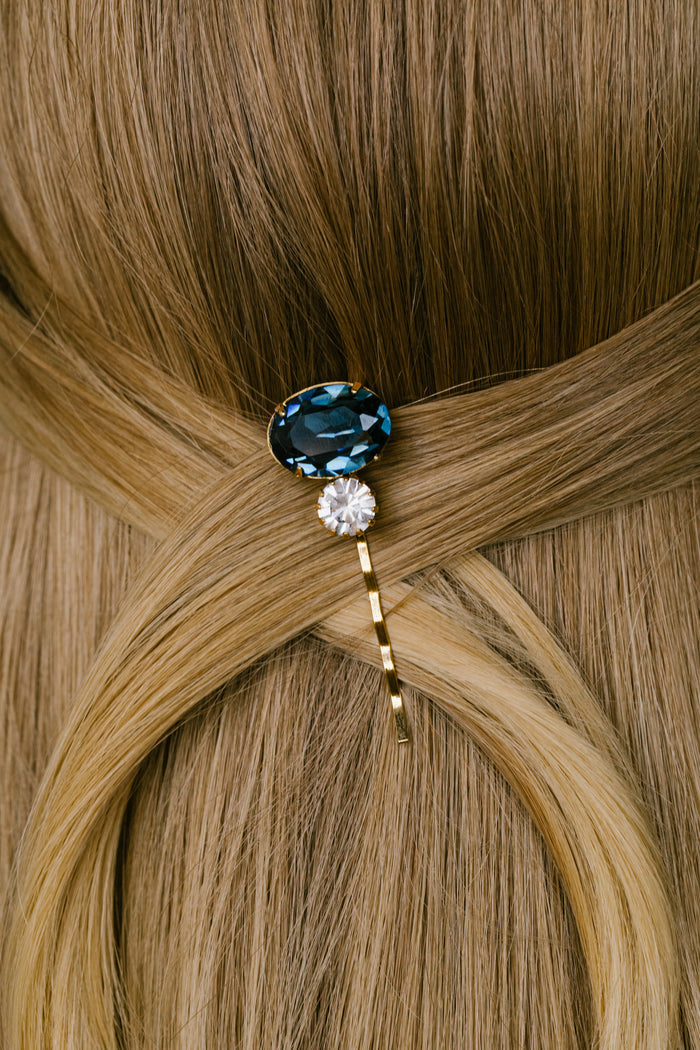 Gemma Bobby Pin - Sapphire On Model Detail