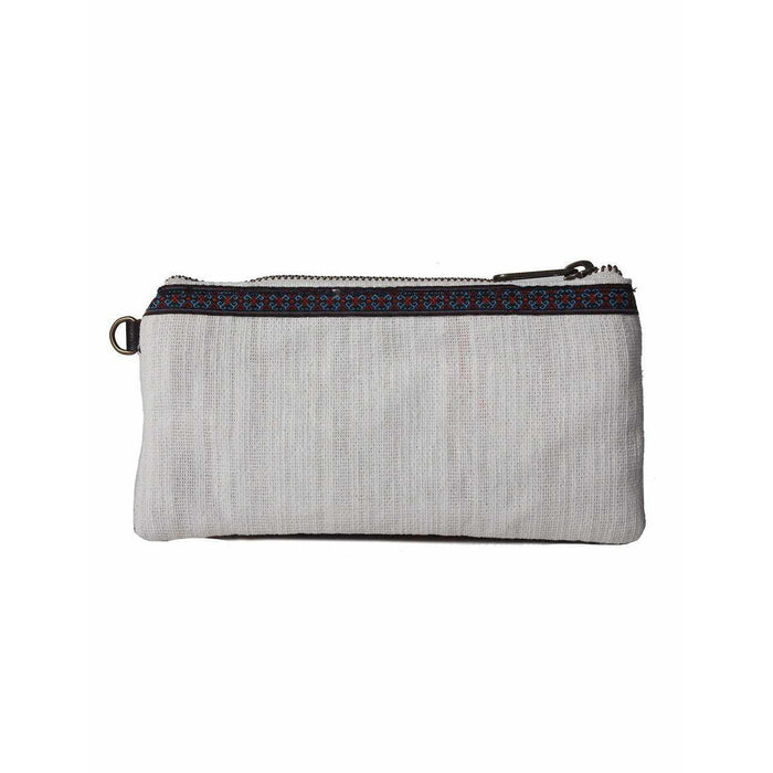 Geometric Embroidered Wristlet Bag with Leather Strap – Thailand