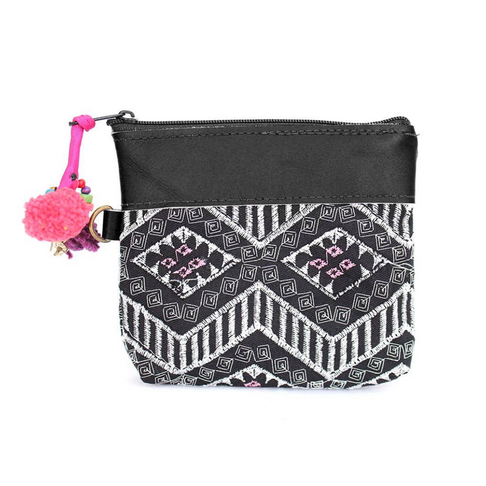 Geometric Leather Coin Purse wit Tassel - Thailand