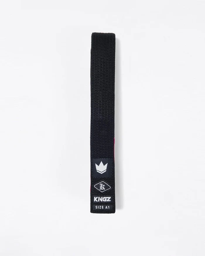 Kingz Gi Material Belt Black - Flat Lay Product Only Black Belt Crown Badge Kingz Logo White Text Size A1 Label Durable Cotton BJJ Gi Training [color:Black]
