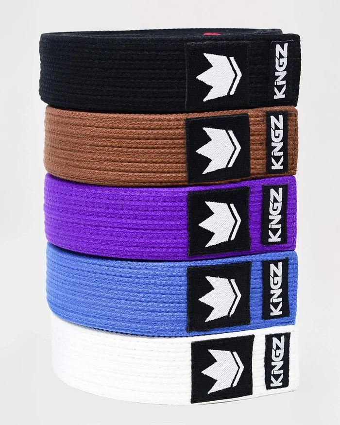 Kingz Gi Material Premium V2 Belts - All Rank Colors Stacked View - Pearl Weave BJJ Rank Belts