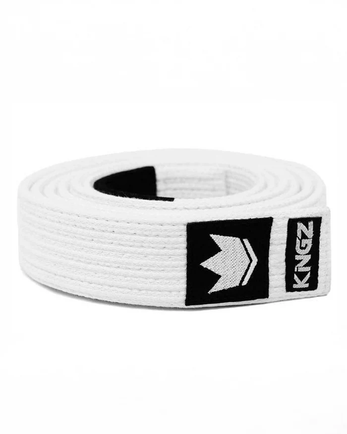 Kingz Gi Material Premium V2 Belt - White Belt Coiled View - Pearl Weave Cotton BJJ Rank Belt