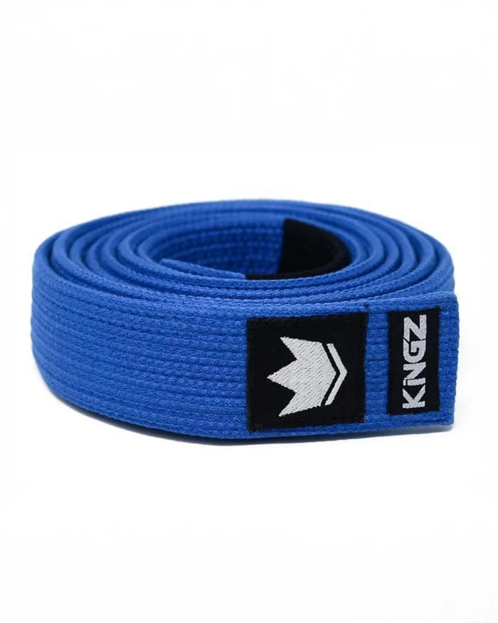 Kingz Gi Material Premium V2 Belt - Blue Belt Coiled View - Pearl Weave Cotton BJJ Rank Belt