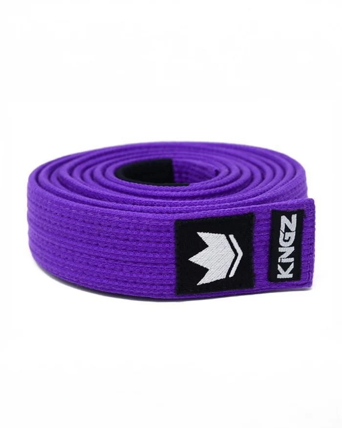 Kingz Gi Material Premium V2 Belt - Purple Belt Coiled View - Pearl Weave Cotton BJJ Rank Belt