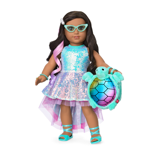 Glam Shimmering Ocean Outfit & Shimmering Sea Turtle Backpack & Accessory Set Bundle