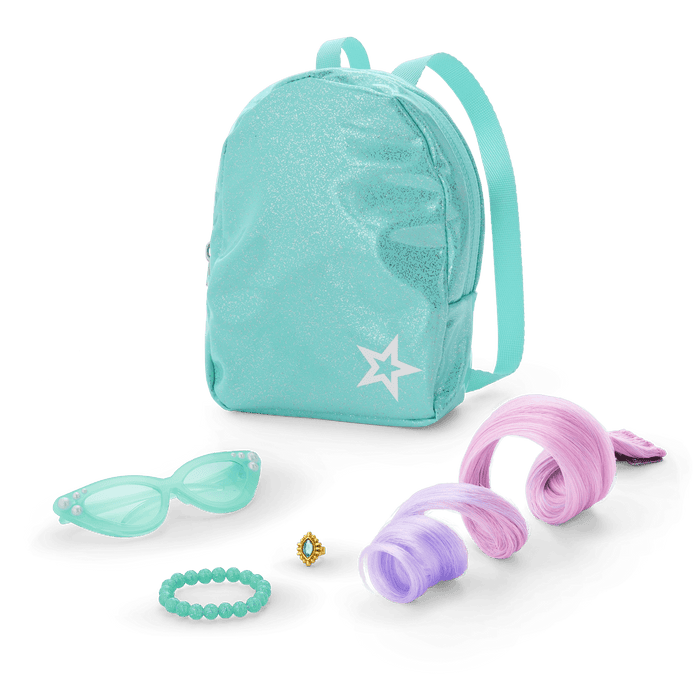 Glam Shimmering Ocean Outfit & Shimmering Sea Turtle Backpack & Accessory Set Bundle
