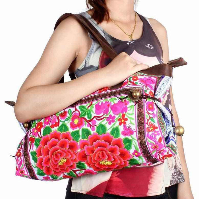 Glorious Flower Tote Bag with Leather Strap - Thailand