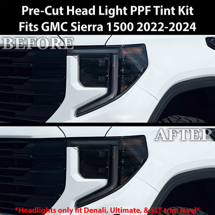 Full Headlight Taillight Precut Smoked PPF Tint Kit Film Overlay Fits GMC Sierra 2022 - 2025 - Bogar Tech Designs