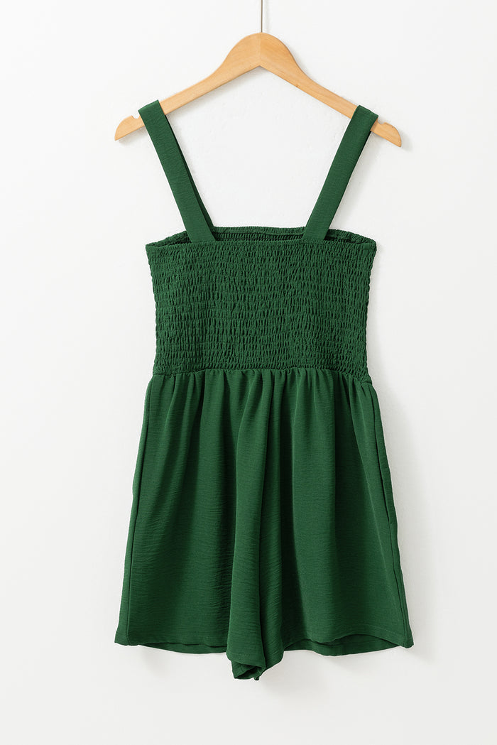Green Casual Pocketed Smocked Sleeveless Romper 🇺🇸