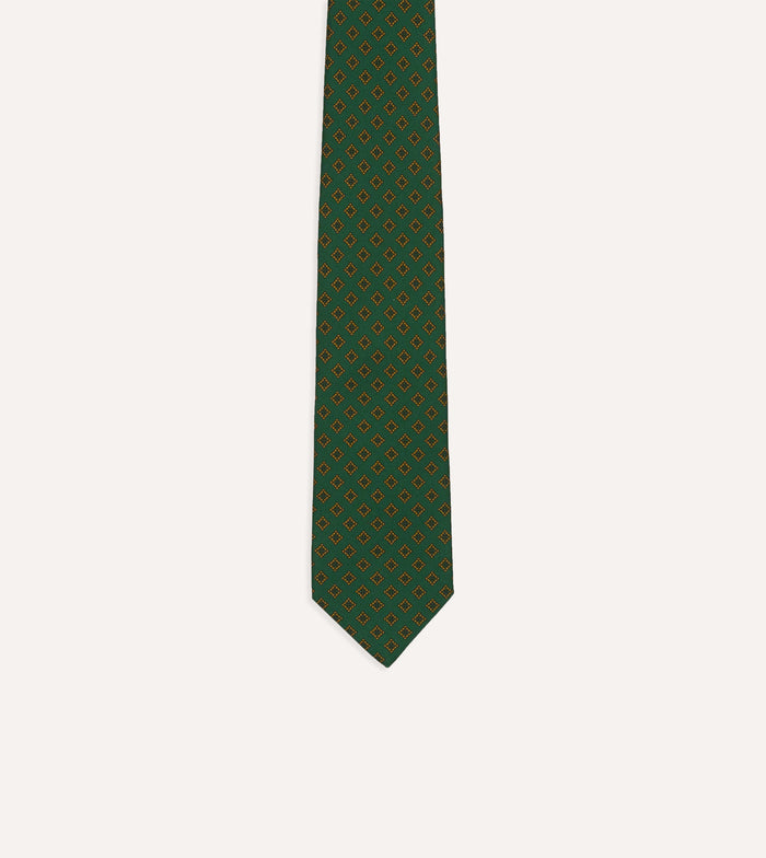 Green Diamond Medallion Self-Tipped Silk Tie