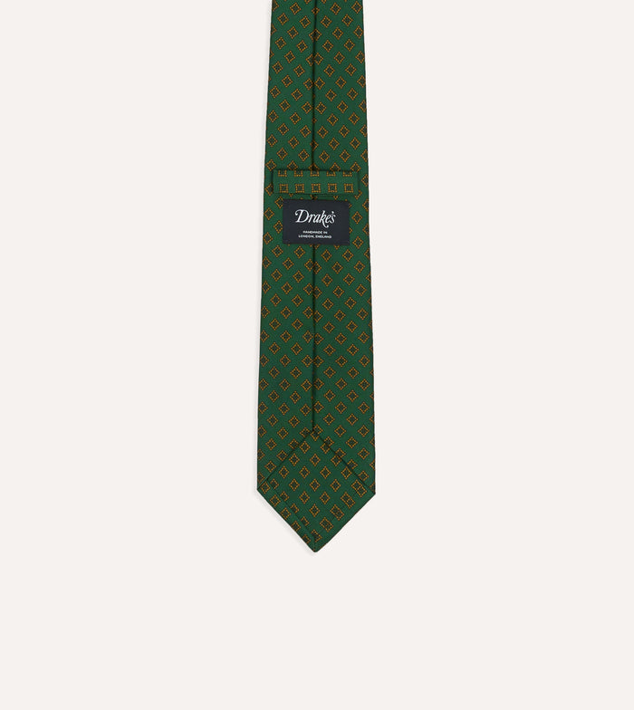 Green Diamond Medallion Self-Tipped Silk Tie