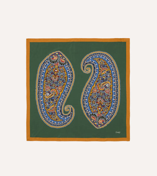 Green Jumbo Paisley Print Silk Bandana