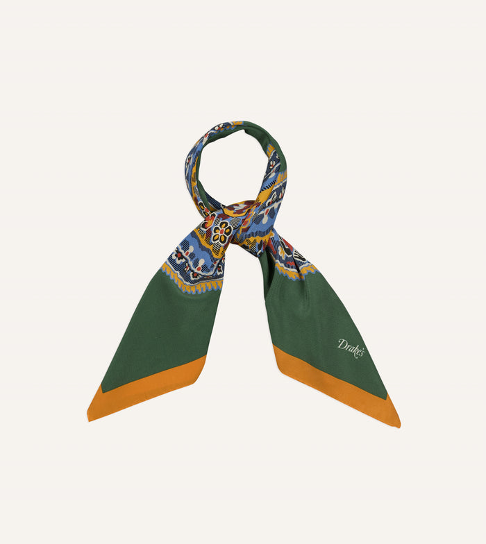 Green Jumbo Paisley Print Silk Bandana