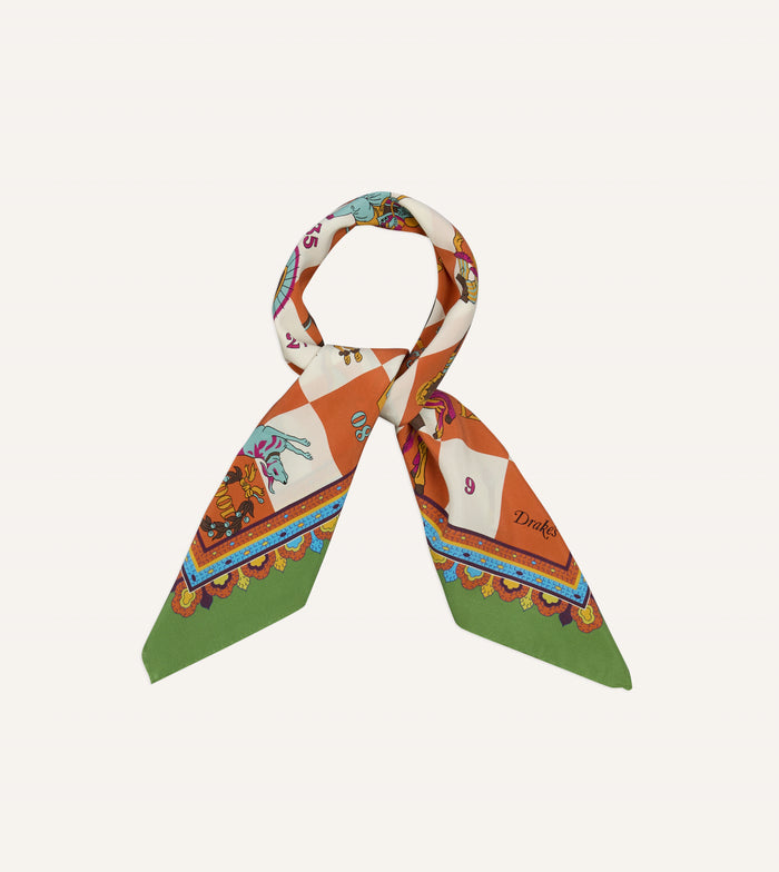 Green Snakes and Ladders Print Silk Bandana