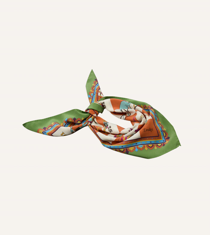 Green Snakes and Ladders Print Silk Bandana
