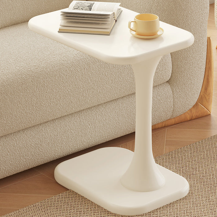 Guyii Cream White Space-Saving I-Shape Side Table, Modern Small Coffee End Table for Living Room, Bedroom & Home Office