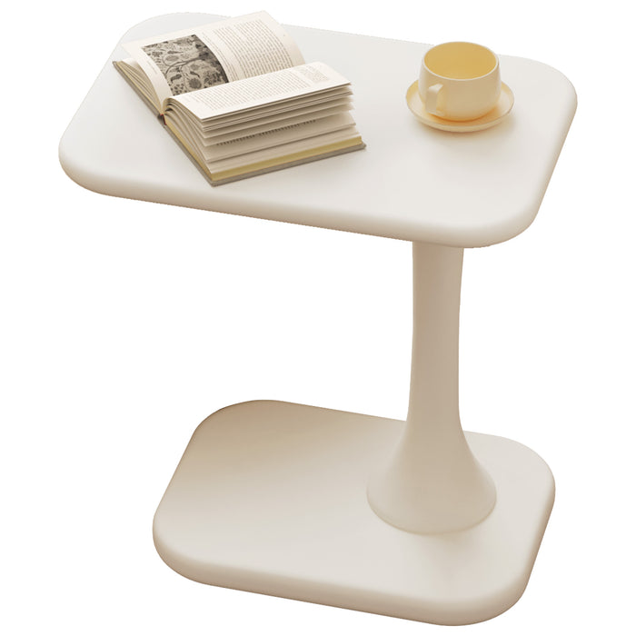 Guyii Cream White Space-Saving I-Shape Side Table, Modern Small Coffee End Table for Living Room, Bedroom & Home Office