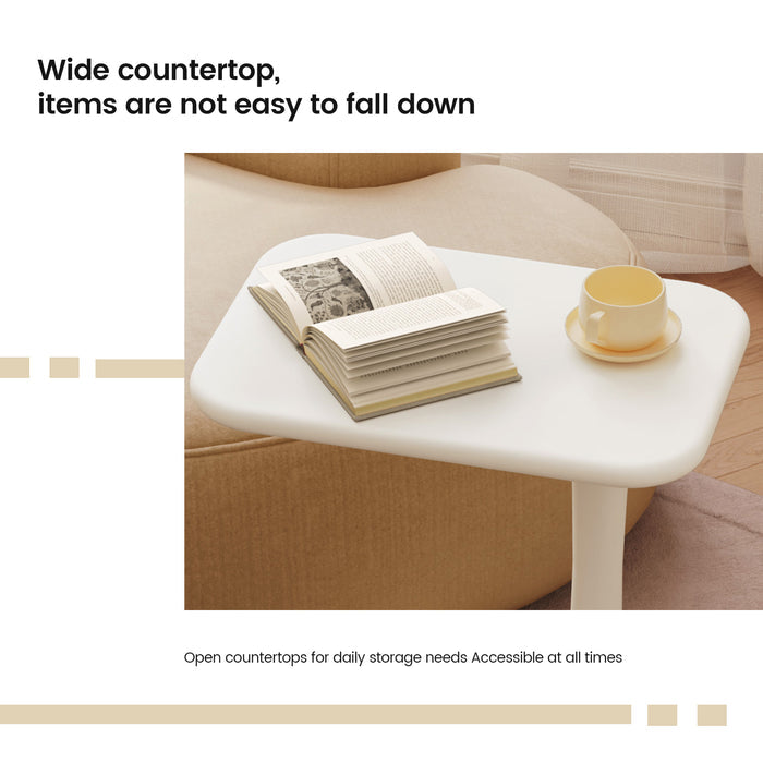 Guyii Cream White Space-Saving I-Shape Side Table, Modern Small Coffee End Table for Living Room, Bedroom & Home Office