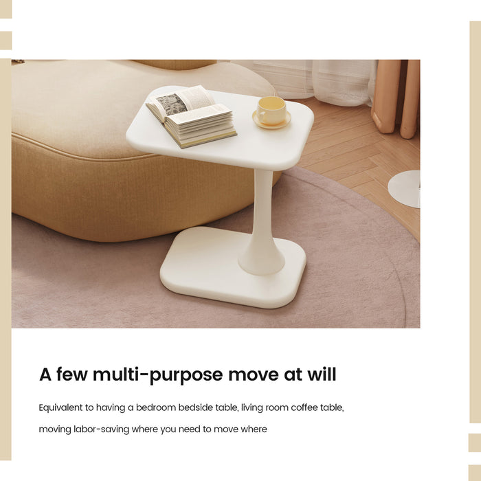 Guyii Cream White Space-Saving I-Shape Side Table, Modern Small Coffee End Table for Living Room, Bedroom & Home Office
