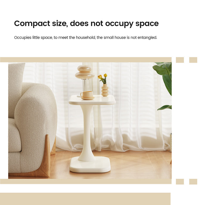 Guyii Cream White Space-Saving I-Shape Side Table, Modern Small Coffee End Table for Living Room, Bedroom & Home Office