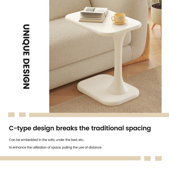 Guyii Cream White Space-Saving I-Shape Side Table, Modern Small Coffee End Table for Living Room, Bedroom & Home Office