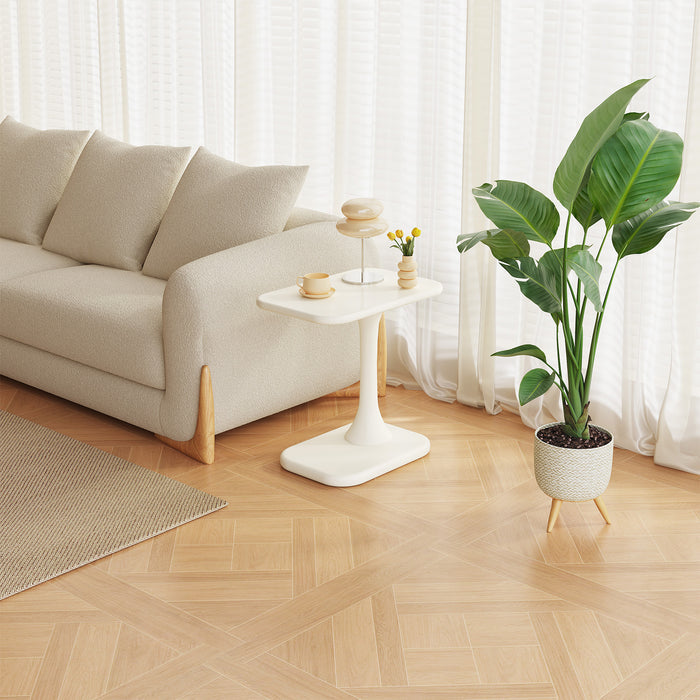Guyii Cream White Space-Saving I-Shape Side Table, Modern Small Coffee End Table for Living Room, Bedroom & Home Office