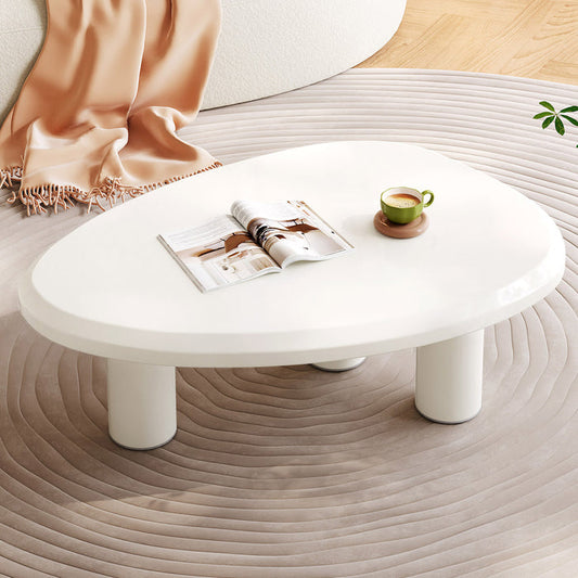 Guyii Modern Sculptural Triangle Coffee Table in Off-White – Curved Minimalist Center Table for Living Room