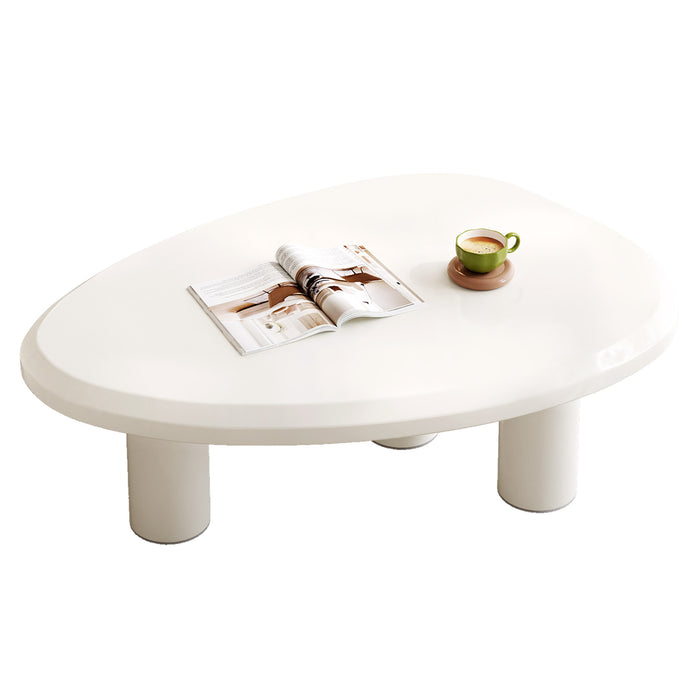 Guyii Modern Sculptural Triangle Coffee Table in Off-White – Curved Minimalist Center Table for Living Room