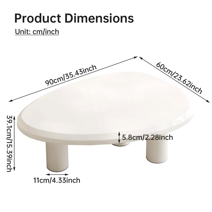 Guyii Modern Sculptural Triangle Coffee Table in Off-White – Curved Minimalist Center Table for Living Room