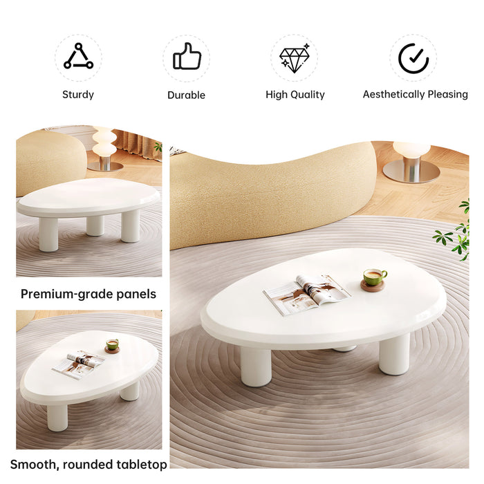 Guyii Modern Sculptural Triangle Coffee Table in Off-White – Curved Minimalist Center Table for Living Room
