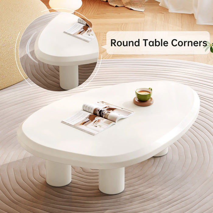 Guyii Modern Sculptural Triangle Coffee Table in Off-White – Curved Minimalist Center Table for Living Room