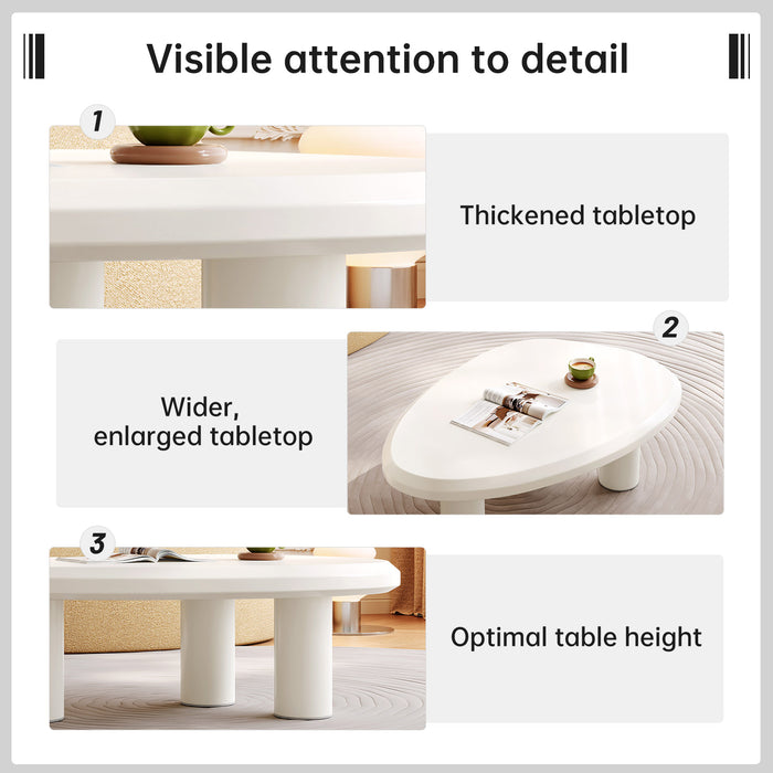 Guyii Modern Sculptural Triangle Coffee Table in Off-White – Curved Minimalist Center Table for Living Room
