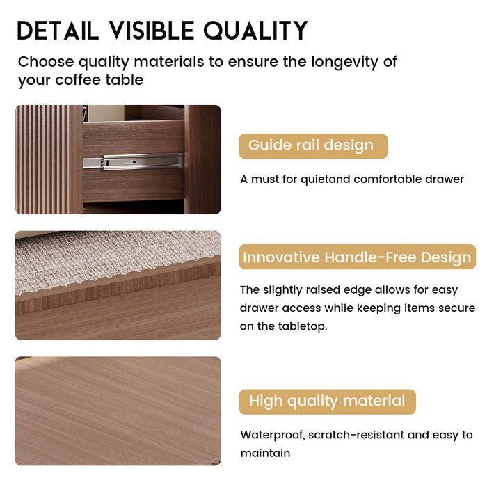 Guyii Walnut Square Coffee Table with Hidden Drawers for Living Room