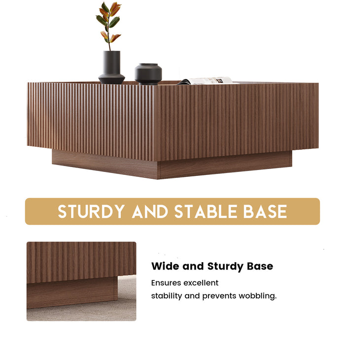Guyii Walnut Square Coffee Table with Hidden Drawers for Living Room