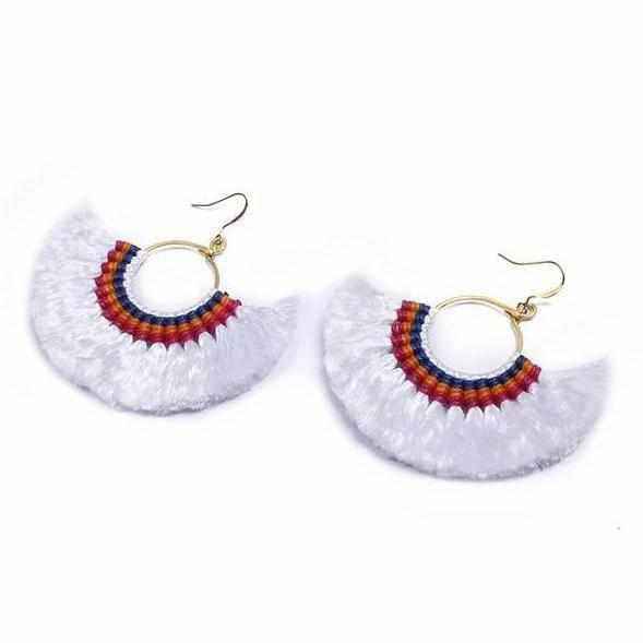 Half Moon Tassel Earrings with Wax String - Thailand