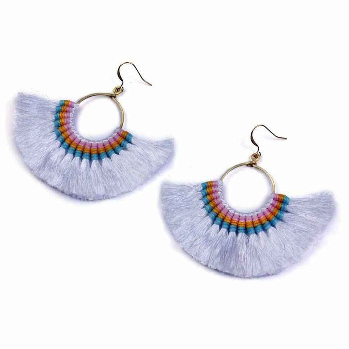Half Moon Tassel Earrings with Wax String - Thailand