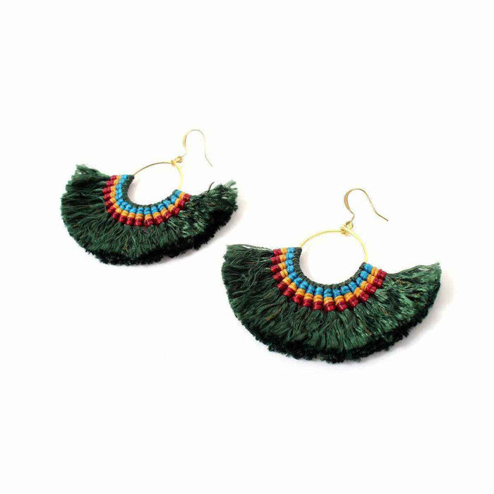Half Moon Tassel Earrings with Wax String - Thailand