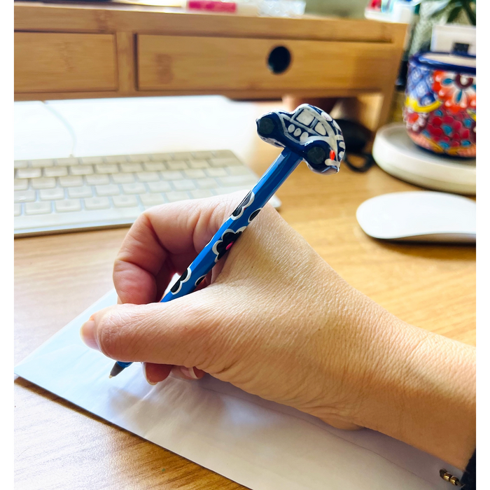Hand-Painted VW Bug Ceramic Car Ink Pen | Van Flower Pen - Mexico