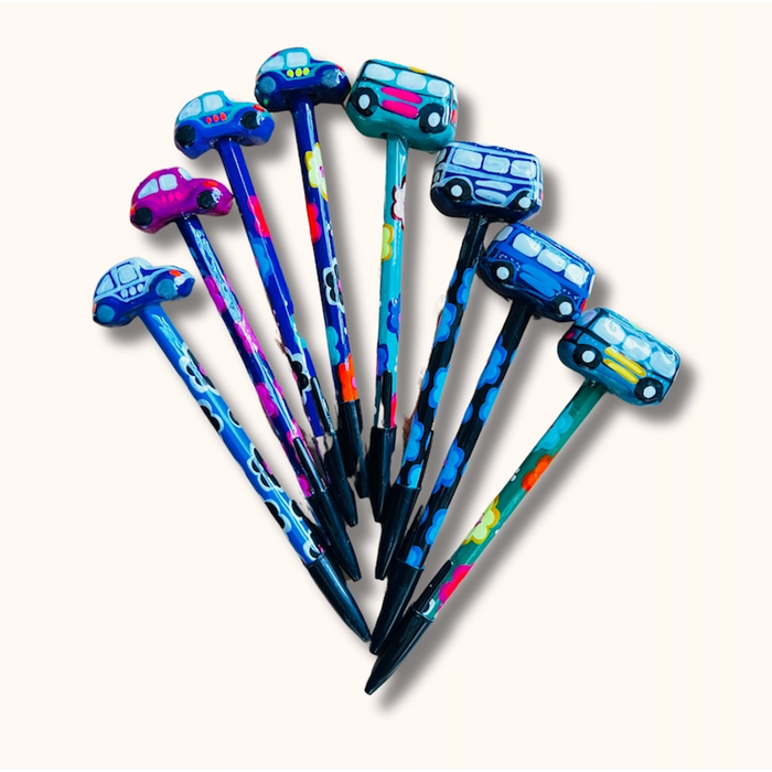 Hand-Painted VW Bug Ceramic Car Ink Pen | Van Flower Pen - Mexico