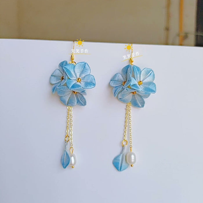 Handcrafted Chanhua Floral Dangle Earrings - 925 Silver & Natural Freshwater Pearl