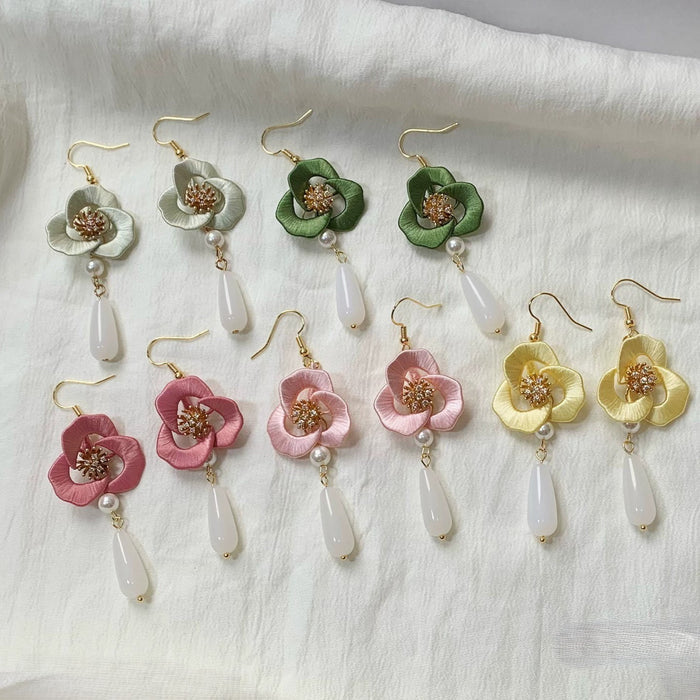 Handmade Chanhua Flower Drop Earrings - S925 Silver Hooks