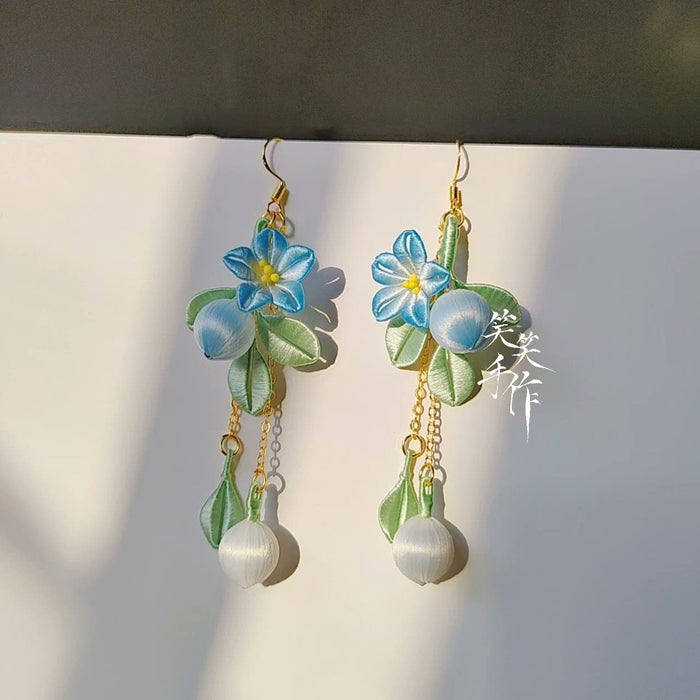 Handmade Chanhua Flower Earrings - 925 Silver Hooks