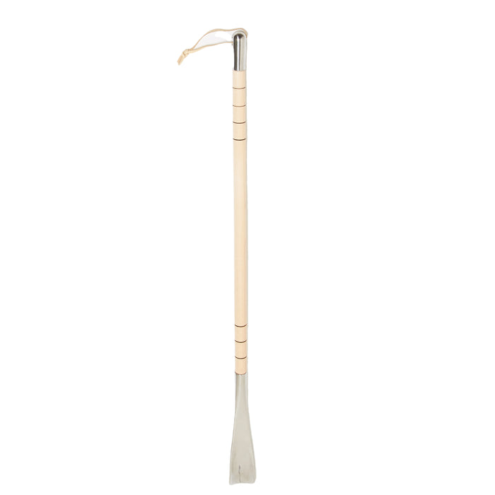 A KirbyAllison.com Hanger Project Maple Full-Length Shoe Horn with a glossy finish on a white background.