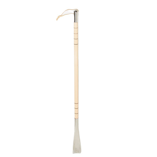 A KirbyAllison.com Hanger Project Maple Full-Length Shoe Horn with a glossy finish on a white background.