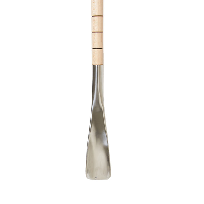 A Hanger Project Maple Full-Length Shoe Horn with a wooden handle on a white background. (Brand: KirbyAllison.com)