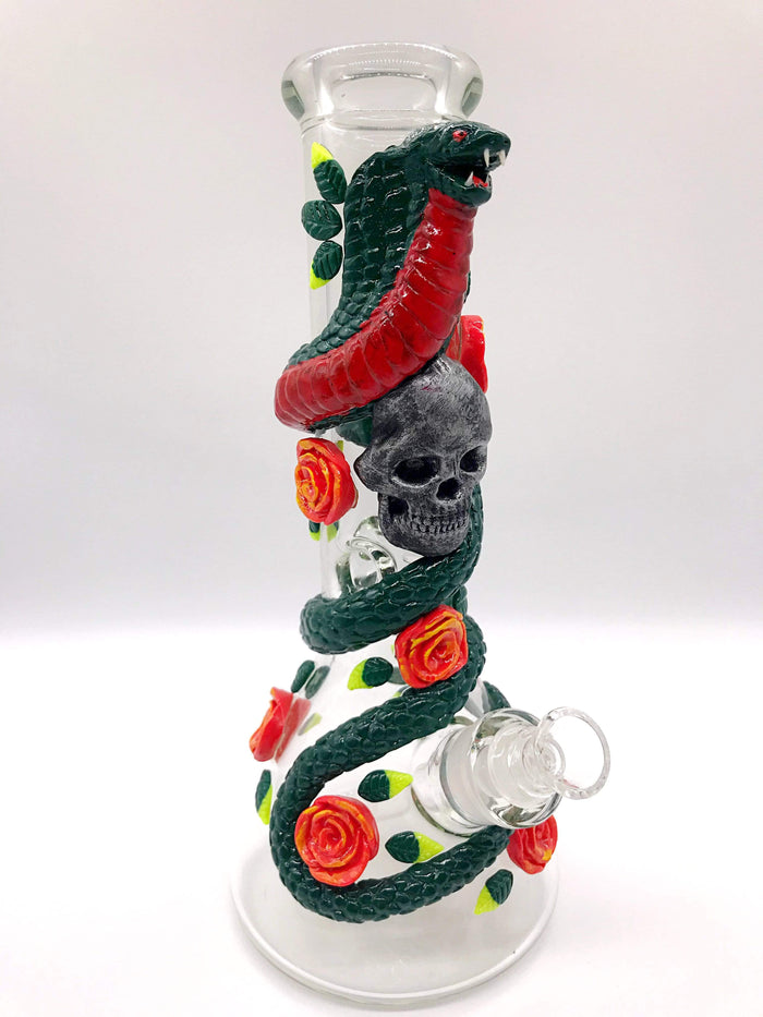 Smoke Station Water Pipe Heady Skull-and-Cobra Beaker with Ice Catch