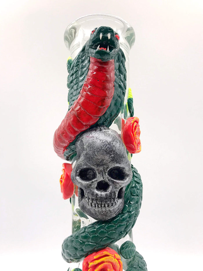 Smoke Station Water Pipe Heady Skull-and-Cobra Beaker with Ice Catch